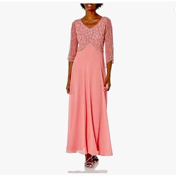 J Kara | Dresses | J Kara Womens 34 Sleeve Geo Beaded Gown Coralmulti 4 |  Poshmark